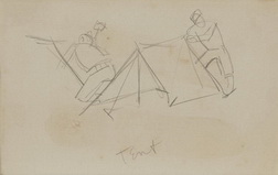 Two Soldiers Pitching Tents