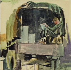 Soldier Reading in Back of Truck