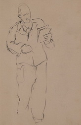 Sketch of Soldier Holding Papers