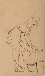 Sketch of Woman Leaning Over Container