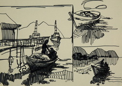 Sketches of Boats and Fishermen