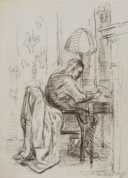 Man Seated at Desk, Writing...