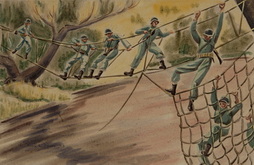 Crossing A Stream By A Rope Bridge