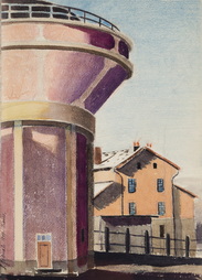 Untitled French town with tower