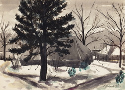 Untitled camp scene in snow