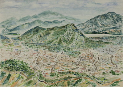 Aerial View Of City And Mountains