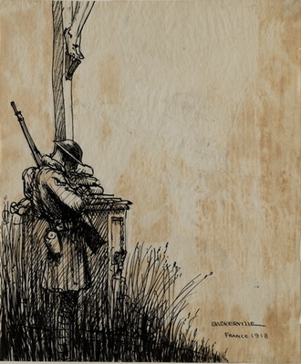 U.S. Soldier Standing By Crucifix