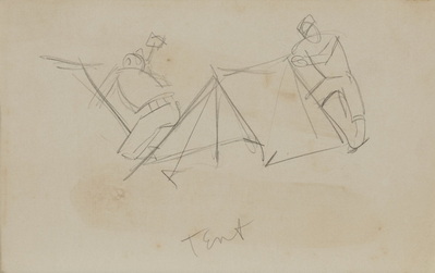 Two Soldiers Pitching Tents