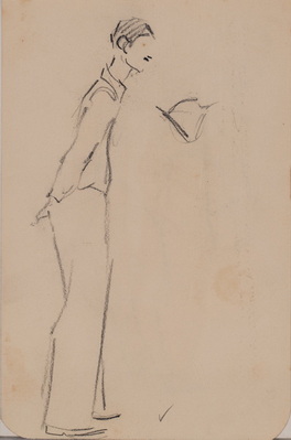 Sketch of Man Walking with Hands Behind His Back