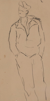 Sketch of Soldier in Open-Neck Shirt