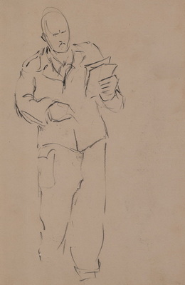 Sketch of Soldier Holding Papers