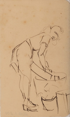 Sketch of Woman Leaning Over Container