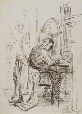 Man Seated at Desk, Writing Home, Red Cross Headquarters