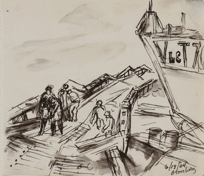 Sketch of Wreckage of MULBERRY caused by Storm upon 1st Day Arrival on Omaha Beach