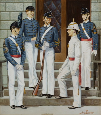 U.s. Army Uniforms, Five Cadets On Stairs