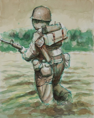 Combat Infantryman Moves Through Flooded Area