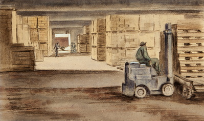 Stacking Pallets In A Supply Warehouse