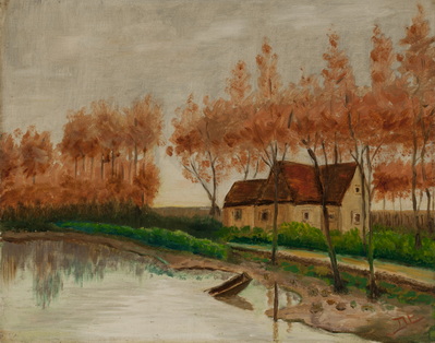 Untitled Landscape of House and Boat