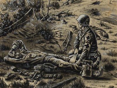 Medic Administers First Aid To Wounded Infantryman