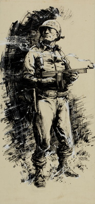 Officer with a Thompson SMG