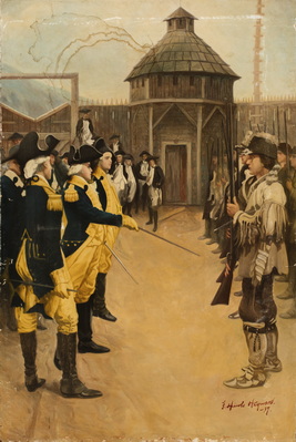 Military Officers and Frontiersmen at Western Frontier Fort