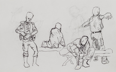 Sketches of Soldiers Putting on Field Gear