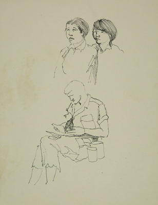 Sketches of Soldier Reading and Civilians