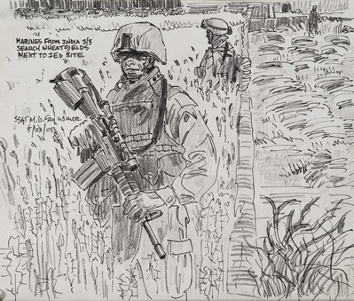 Marines from Indian 3/3 search wheatfields next to IED site