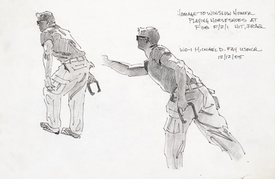 Homage to Winslow Homer playing horseshoes at FOB F/2/1 Hit, Iraq