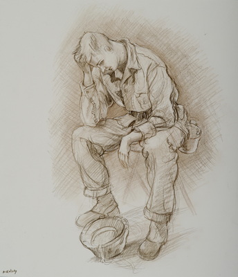 Untitled (Tired Marine sitting, head in his right hand)