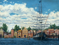 Dock Scene with Tall Ship