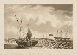 A sea breeze, English Brig at ancho...